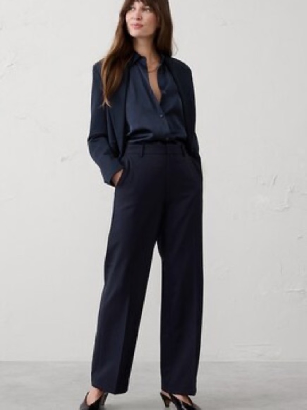 Banana Republic Wool Navy Blue High Waist Wide Leg Trouser Pants Size 2